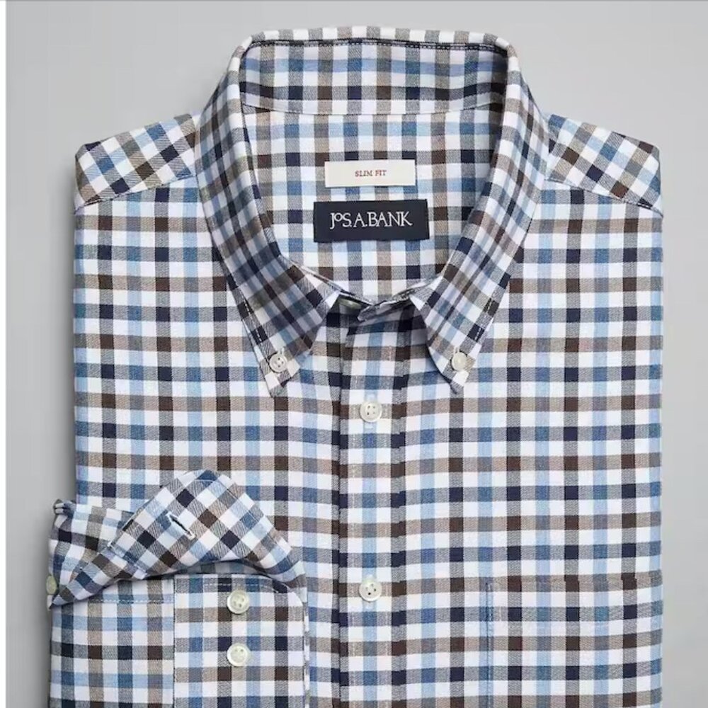 Jos. A. Bank Slim Fit Button-Down Collar Gingham Flannel Sportshirt